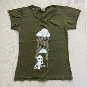 Vintage Y2K military green grunge emo sad in the rain with teddy bear baby tee